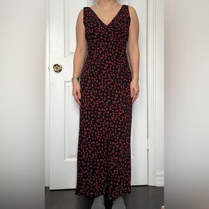 Princess Polly Black Dress with Red Floral Pattern